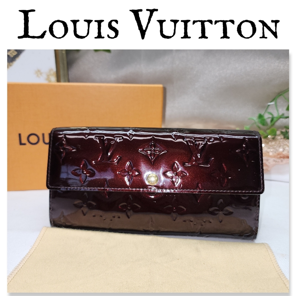 Authentic Louis Vuitton Amarante Monogram Vernis Sarah Wallet W/ Box AND COA